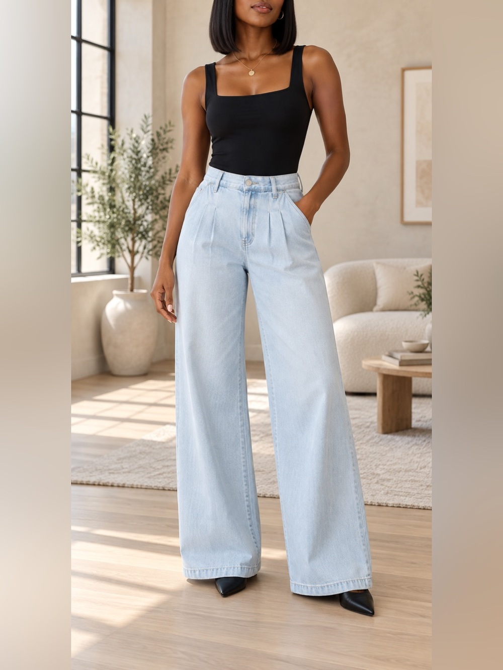 Madewell The Harlow Wide Leg Jeans Womens 27‎ Light Wash Pleated High Rise